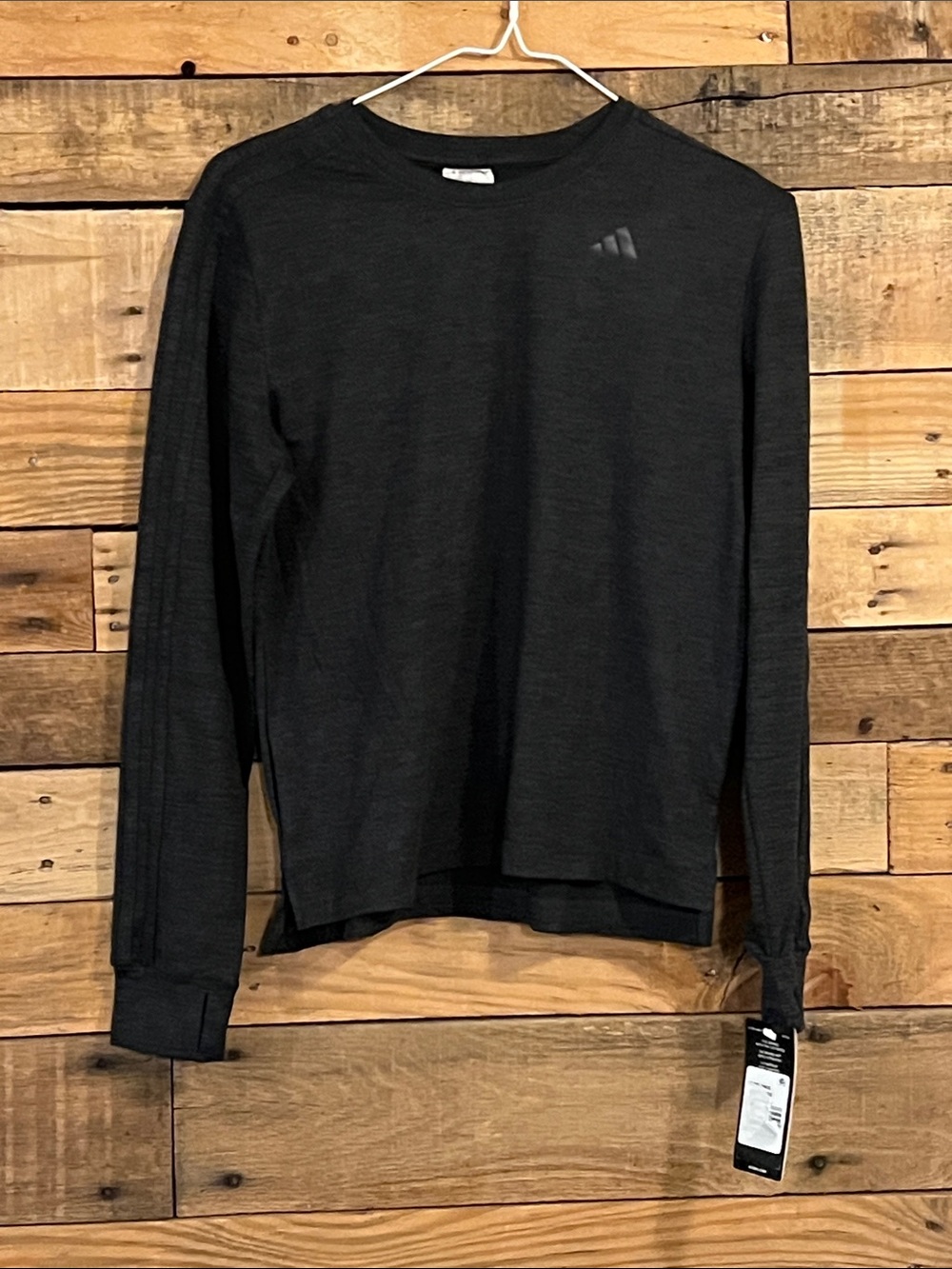 adidas Girls Long-Sleeve Black Crew Top with Subtle Logo